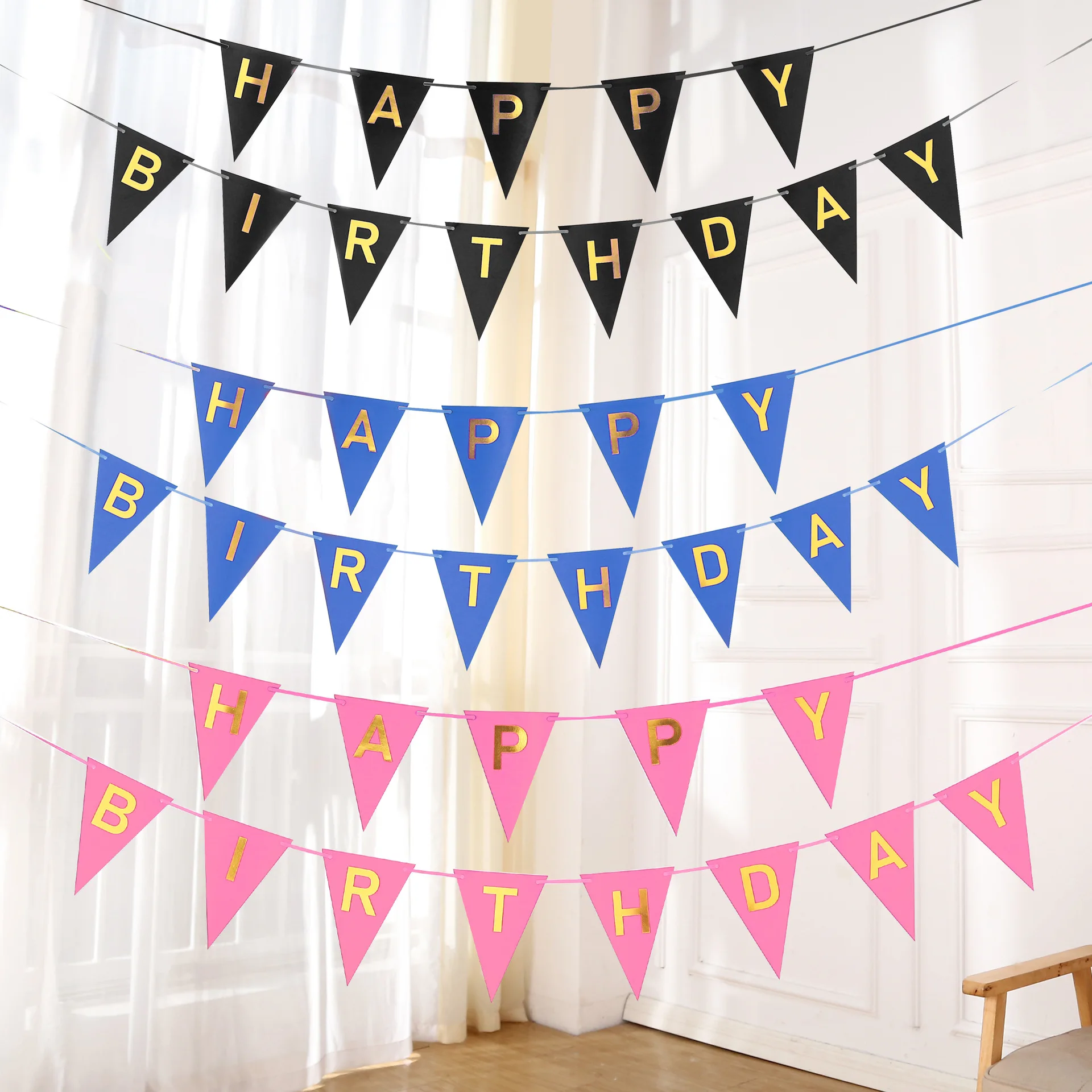 2023 Hot sell Party accessories Happy Birthday Banner Party Decorations Triangular Happy Birthday Bunting Banner