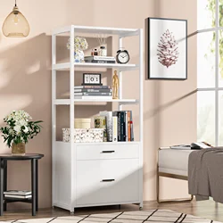 Mobile Lateral White 2 Drawer Wood File Cabinets Letter Legal Size Filing Cabinet with Storage open shelves for books