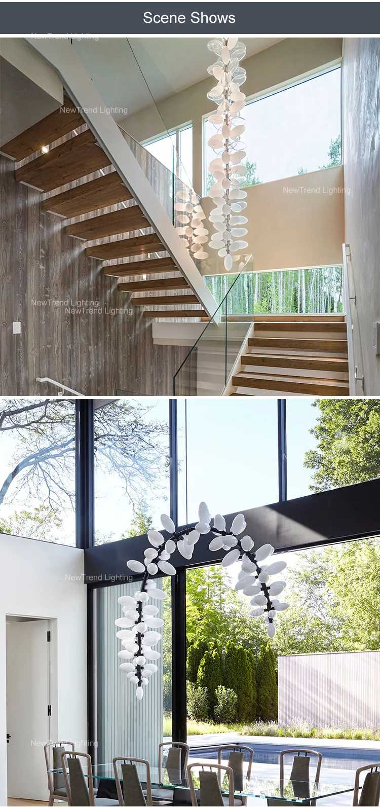 CPL-292 New Design Indoor Decoration Villa Apartment Living Room Staircase Glass LED Chandelier Pendant Light details