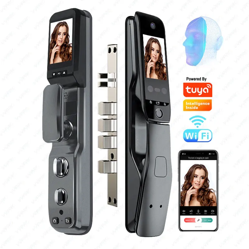 Tuya Wifi Dual screen voice and video intercom Doorbell Screen Smart Fingerprint Face Recognition Camera Smart Door Lock