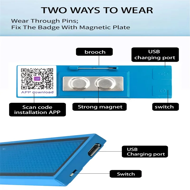 Advanced Quality  LED Tag Tags Customizable LOGO  High Visibility  LED Scrolling Message Led Light up Reflectable LED Badge