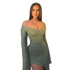Wear 2021 Women's Autumn/winter New Clear Color Reverse Wear Round Neck Long Sleeve Irregular Dress