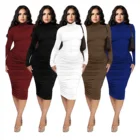 Dress 2022 New Spring Solid Long Sleeve Casual Dress Stacked Midi Dress Sexy Turtleneck Bodycon Dress For Ladies