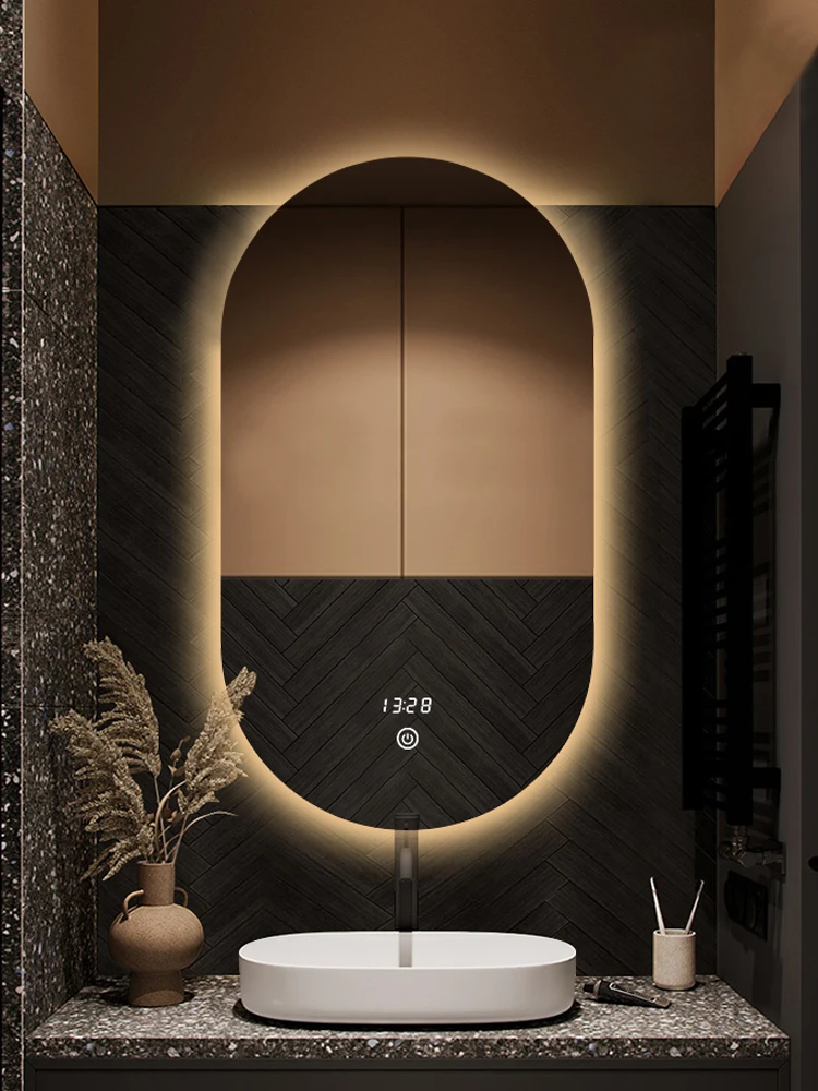 product oval led light mirror touch sensor switch wall decorative mirror metal frame smart bathroom mirrors with led light896-3