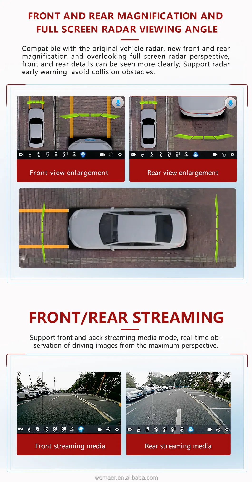 Wemaer OEM T5 Car 360 Degree Camera System Radio Stereo Navigation Waterproof HD Video Bird View 360 Car Camera Android Player manufacture