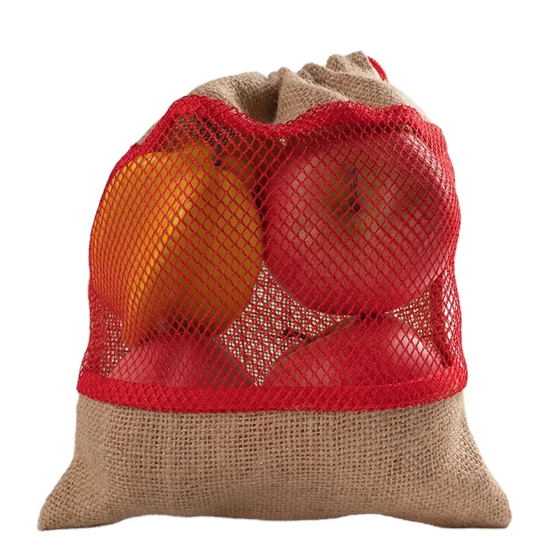 Reusable Jute Grain Rice Potato Lentils Soybean Fruit Storage Shopping Bag Drawstring Organic Hessian Gunny Sacks