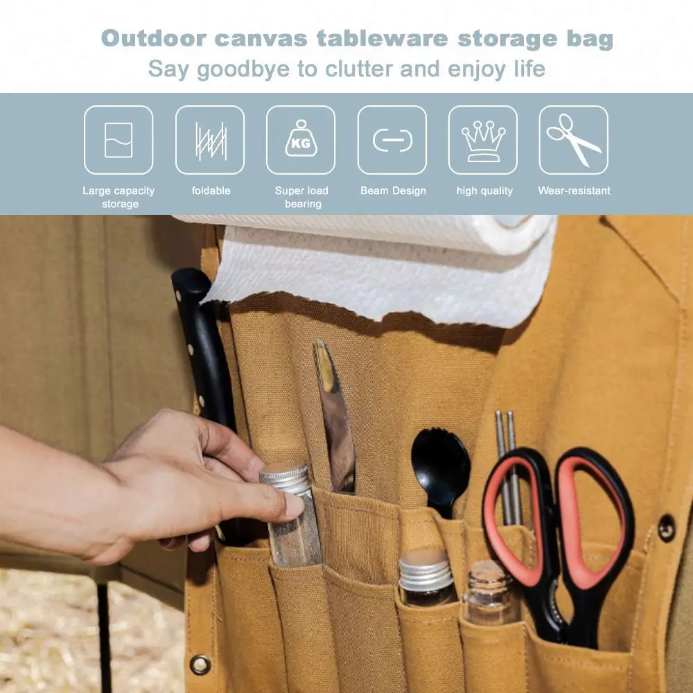Outdoor Camping Picnic Tableware Storage Bag Portable BBQ Spice Storage Hanging Bag Kitchen Cooking Utensil Set Travel Organizer