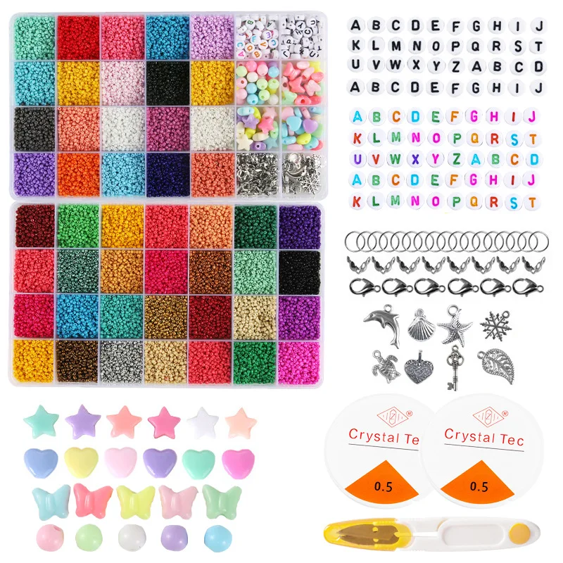 Hot Selling 28 Grid Box 2mm Glass Seed Beads Resin Spacer Beads DIY Handmade Beading Material Set