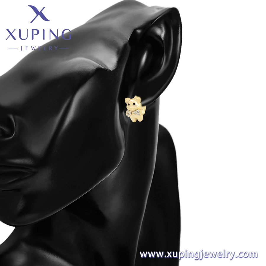 S00157382 xuping jewelry Cute Animal Cartoon Design Bear Diamond 14k Gold Plated Hoop Women's Earrings