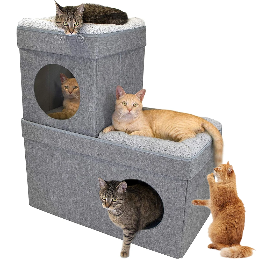 Hot Selling Wholesale Foldable Large Stackable Grey Pop Up Bed Cat House Cat Ottoman
