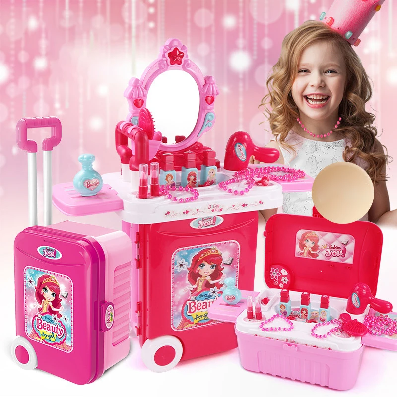 Girl toy make up kitchen Pretend Play Toys House 3 IN 1 doctor set trolley suitcase Make Up Toy For Girl