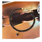Beads Necklace Factory Wholesale New Ins Cool Style Black Star Pendant Crape Link Black Beads Necklace