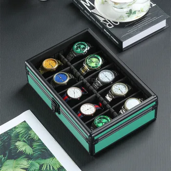 10 Slots Green Transparent Glass Window Removable Separators Watch Display Case Aluminum Watch Gift Box