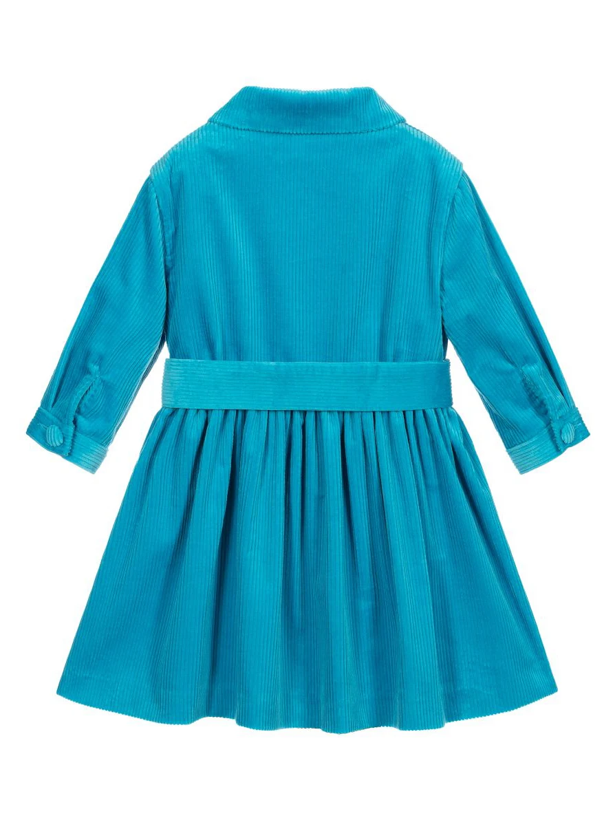 Custom brand bright blue girls corduroy dress for kids front button down toddler girls dresses with Belt