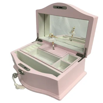Luxury With Lock Women Girls jewelry storage Pink Ballerina Musical Jewelry Box