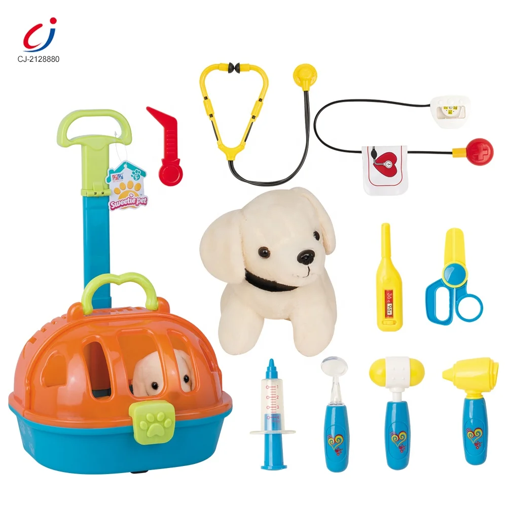Kids pretend play medical tools toy cute animal dog cage toy vet pet care role toy play set doctor kit for kids