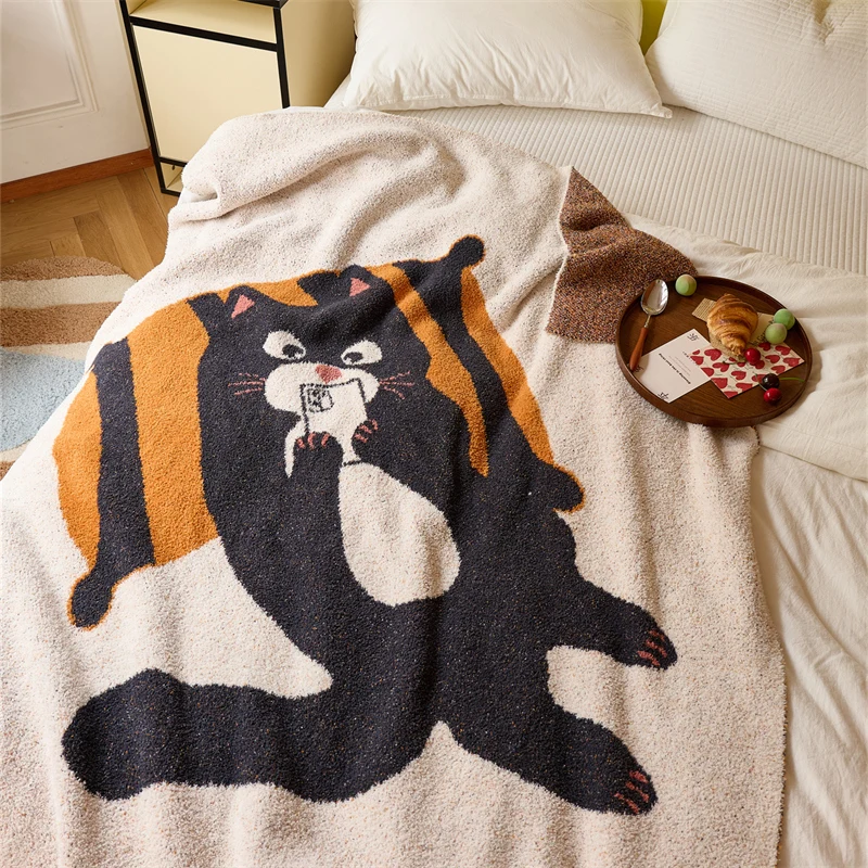 product accept custom 100polyester cute cat jacquard knitted throw blanket for home decoration gift  microfiber blanket oeko tex  lgl-64