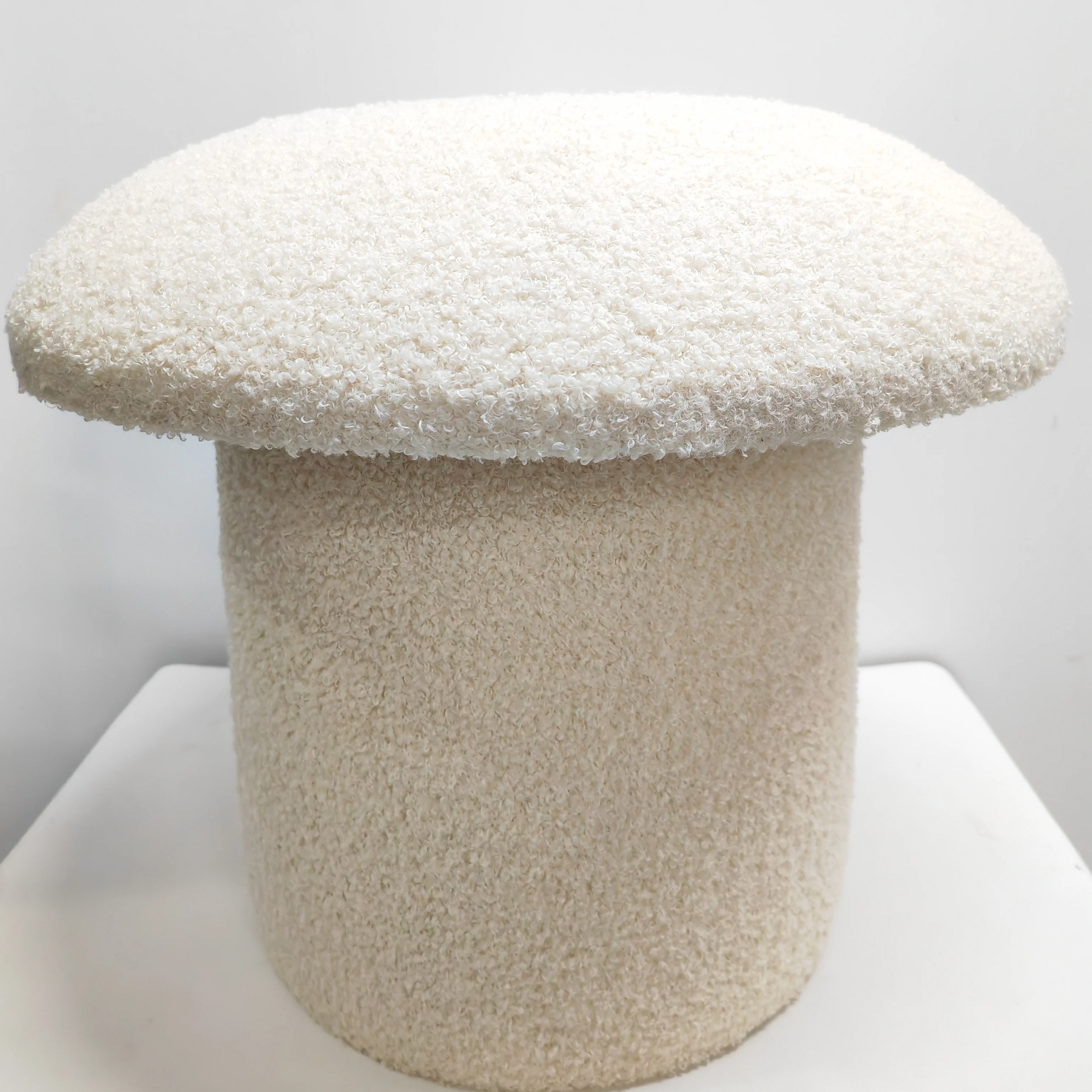 New design Teddy plush fabric  mushroom ottoman stool beige color stool