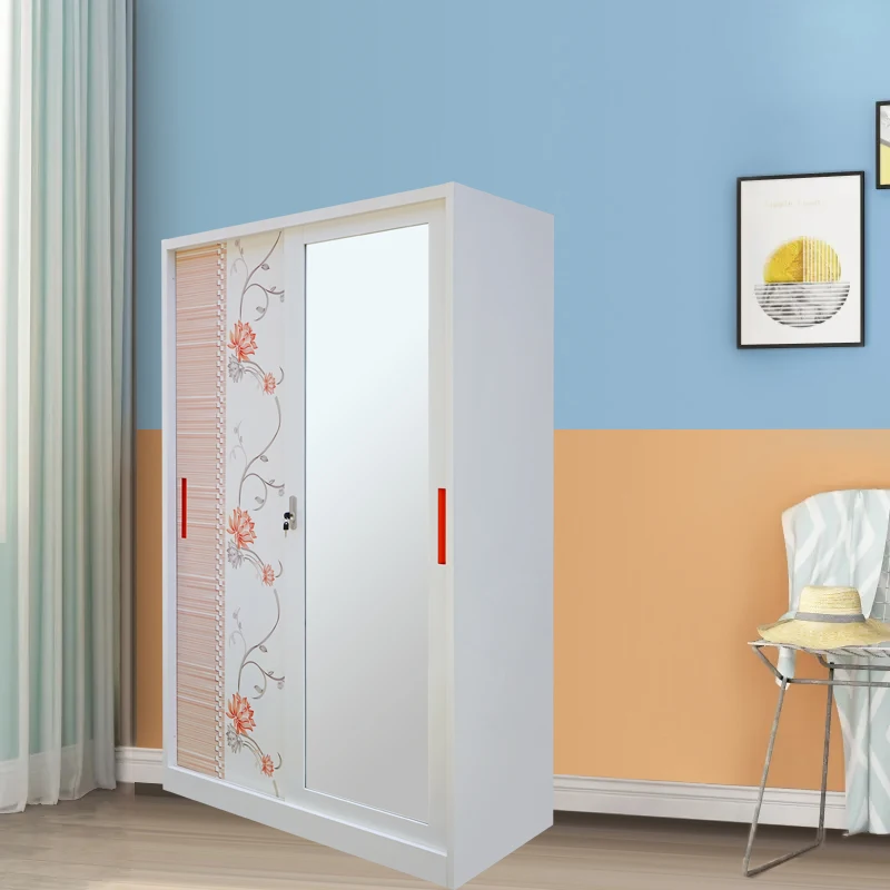 New Style Small Beautiful Metal 2-Door Wardrobe for Kids Home Steel Bedroom Furniture Elegant Clothes Storage Solution