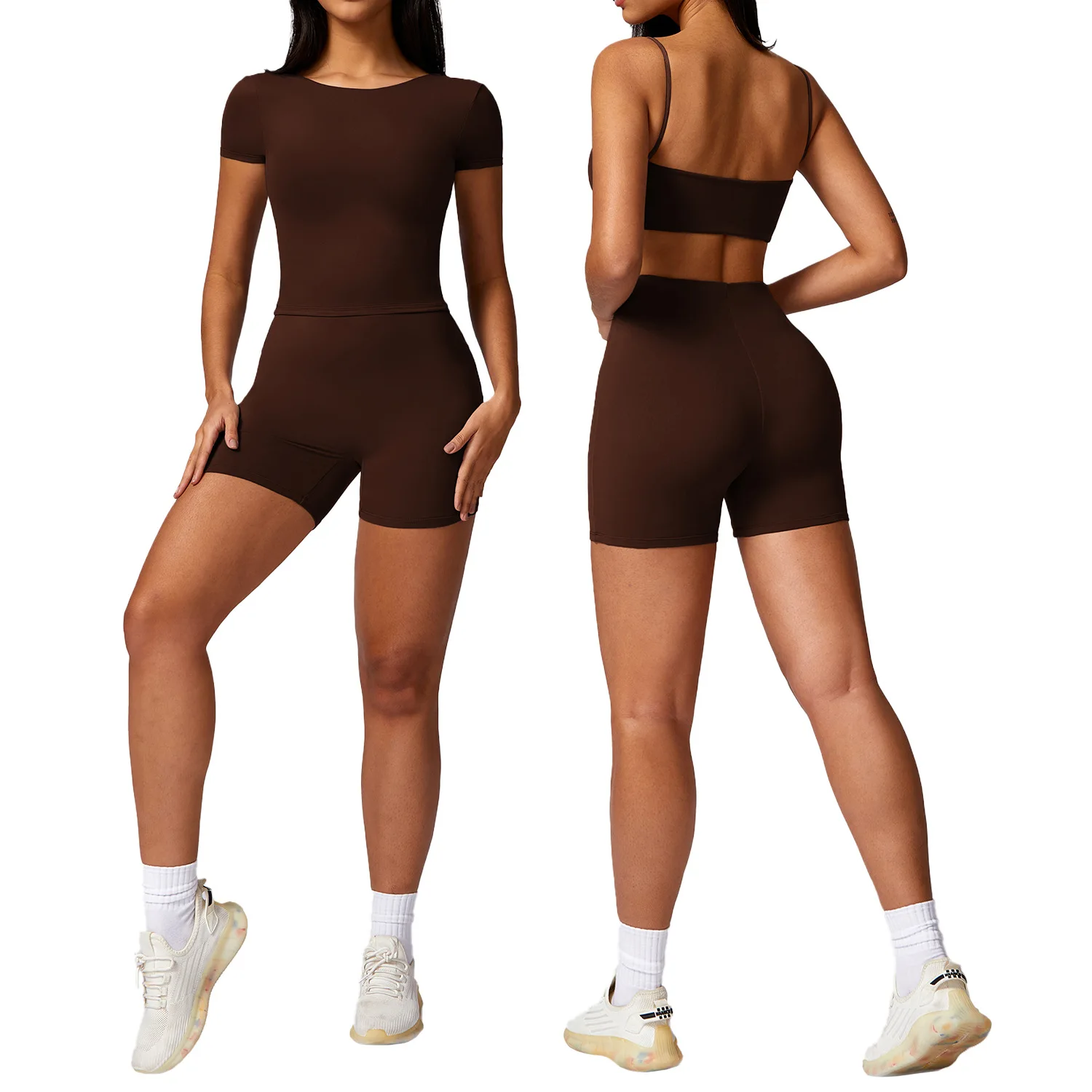 Gym Sportswear Women Fitness Sports Activewear Backless Bra And Scrunch Butt Short Seamless Yoga Gym Set For Gir