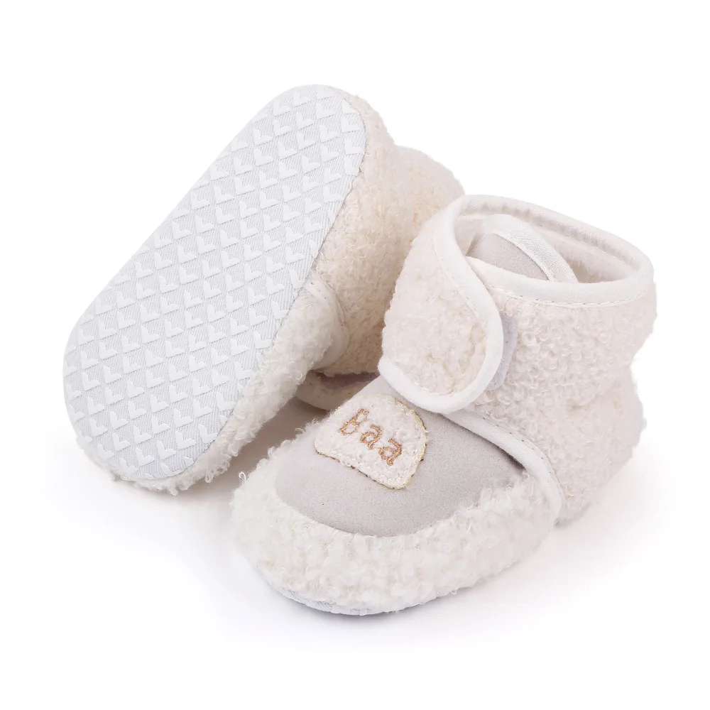 Winter Baby Fluffy Lamb Solid Color Warm High Top Soft Sole Infants Walking Cotton Boots supplier