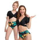 Mother And Child Bubble Sleeve Swimwear Mom Daughter Bikini Set 2pcs Colourful Bikini Set