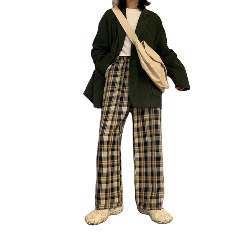 2020 Plaid Pants Women Autumn Wide Leg 