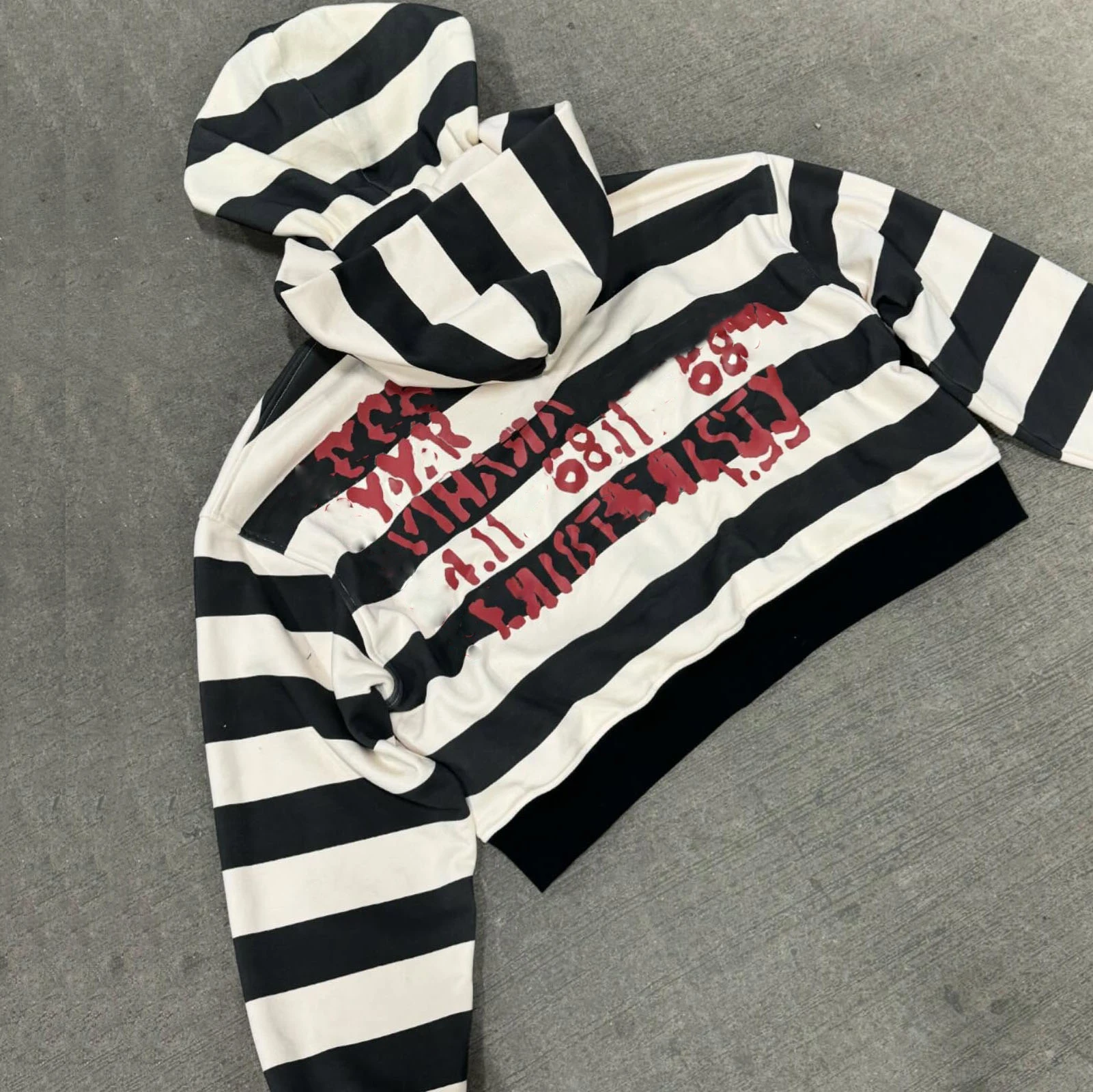 Clothing Manufacturers Custom Printing logo 100% Cotton Double Layer Hood Stripe Cropped Boxy Zip up Hoodie for Men details