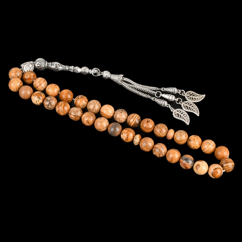 YS320 New Design 10mm Khaki Picture Jasper Stones Tasbih Tasbeeh Prayer Beads 33 Rosary Misbaha Muslim