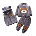 Set 2021 Autumn Winter New Cute Bear Pattern Thick Vest Coat Pant 3 Piece Set For Children