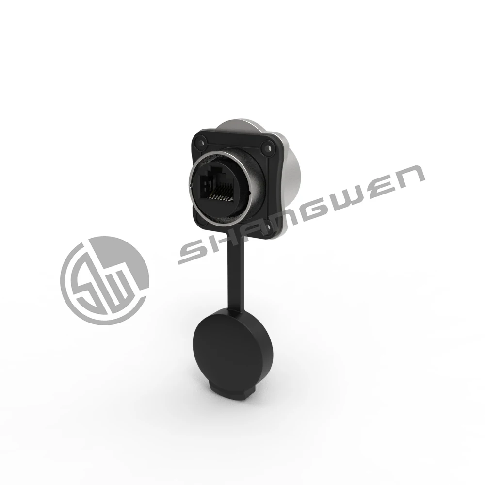 Outdoor IP67 Rated 8-Pin Network Bridge RJ45 Connectors Socket 8 Core Male Signal Chassis Connector Metal Card Buckle Connectors