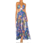 Summer 2021 New Arrivals Sexy Halter Long Maxi Dress Cut Out Women Floral Beach Dresses