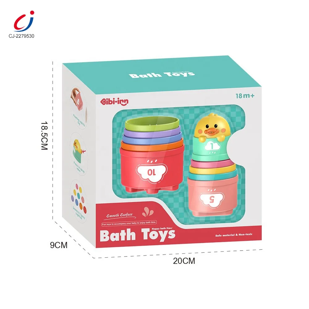 Chengji baby stacking cups plastic unique bath toys stacking bath baby fun toys squirt water playing bath tub toys for kids
