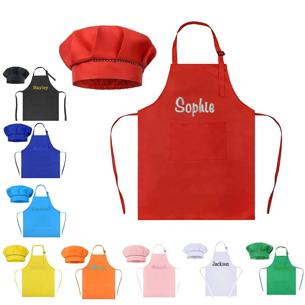 OEM Custom aprons Design Print embroidery Logo Black short Chef Cooking Kitchen Bib Apron in Cotton with Two Pockets