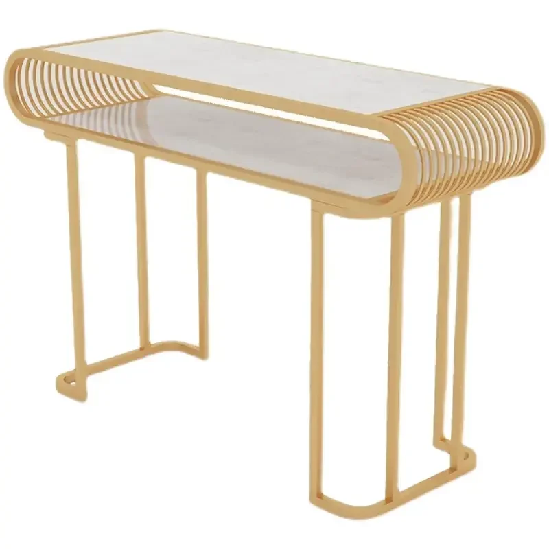 Luxury White Marble Top And Gold Metal Leg Manicure Nail Table With