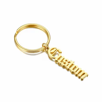 Hollow Old English Name Personalized Initial Engraved Letter Women Men Jewelry Custom Logo Keychain