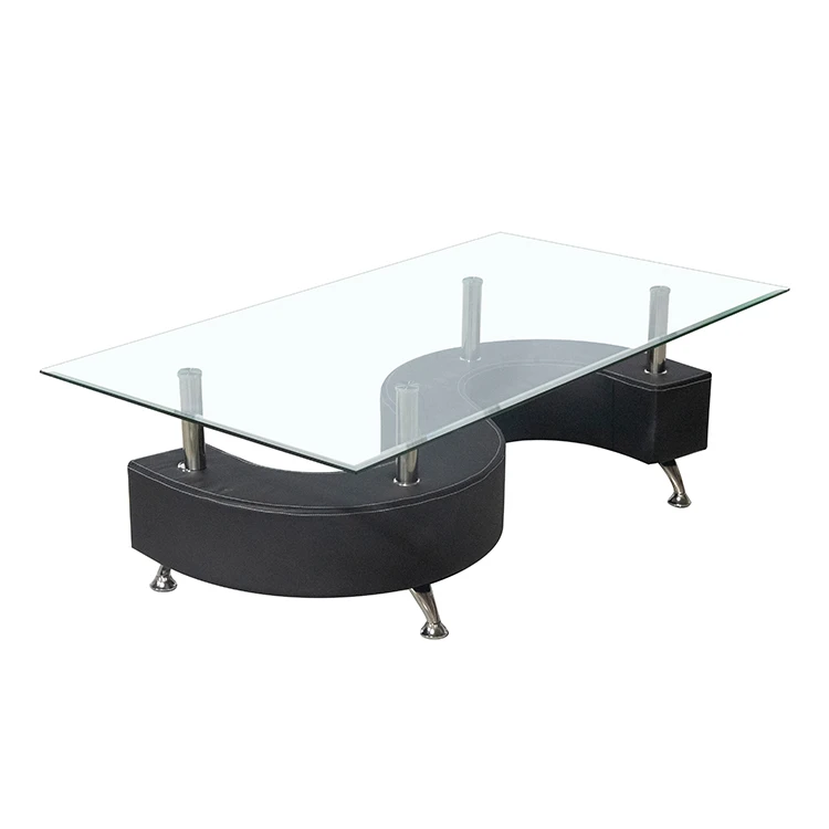 Modern glass multifunctional center table with stools transparent coffee table with leather side stools set