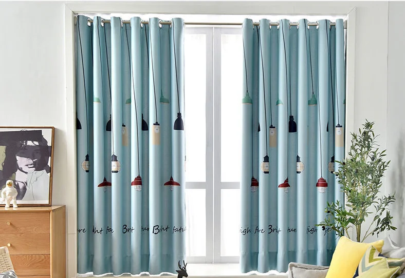 Hot selling Nordic style small size blackout printing curtain ready made  for kids room