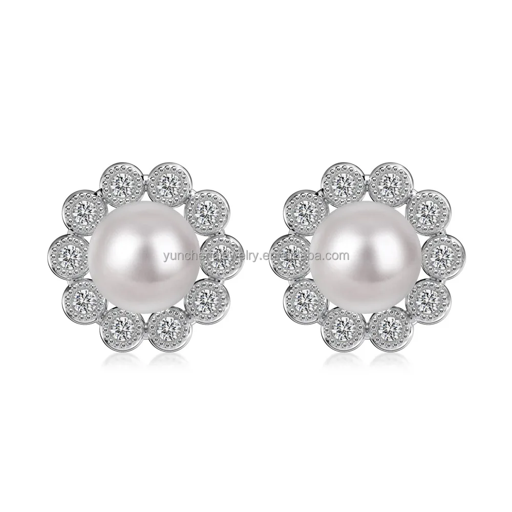 925 Sterling Silver Flower Design Earrings with Micro-Inset Zircon and 14K Gold Plated Korean Style Stud Earrings