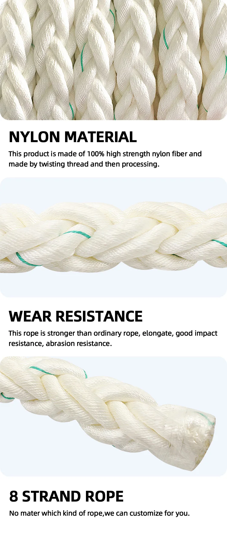 Marine Supplies Fabricació de cordes d'amarratge de niló de 8 fils