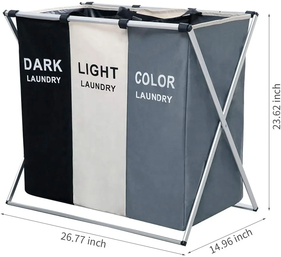 2 Section Folding Laundry Basket "DARK/LIGHT" in Brown Basket Hamper Collapsible 