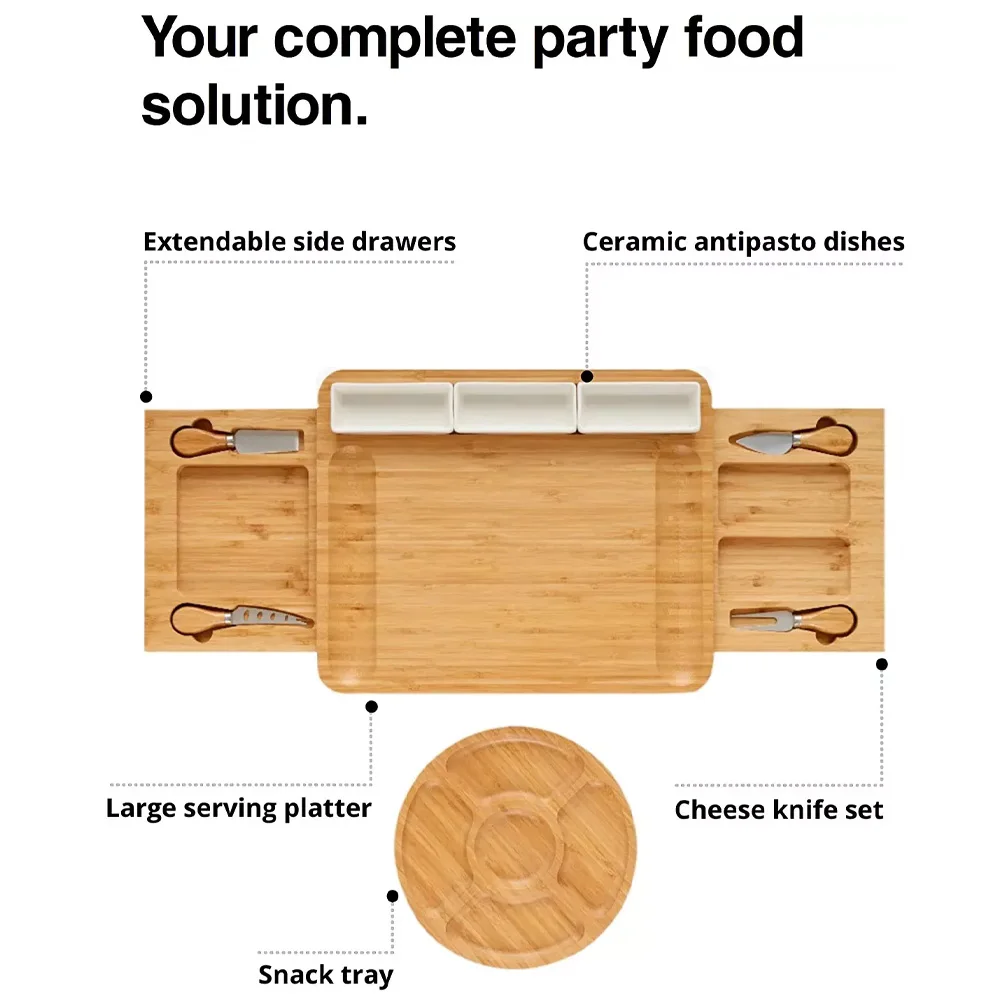 product large rectangle bamboo cheese board knife set eco friendly durable sustainable dishwasher safe chopping blocks for home kitchen-11
