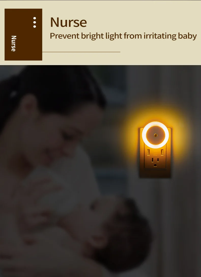 Bedroom Hallway Bathroom Kitchen Kids Room baby room Dynamic RGB Bedroom LED Nightlight Sensor Plug In Night Lamp light