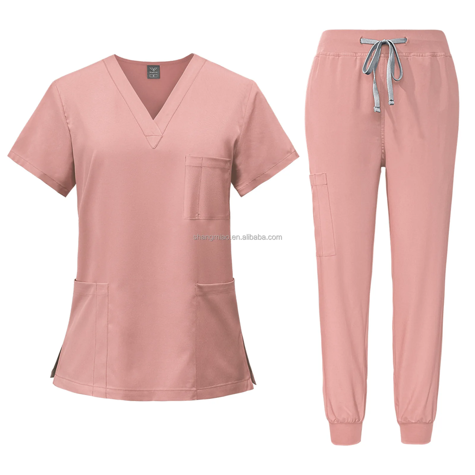 Selling Stylish Sky Blue Medical Scrubs Women Scrub Nursing Polyester Stretchy Hospital Uniforms Sets Lace Up Shirt And Trouser