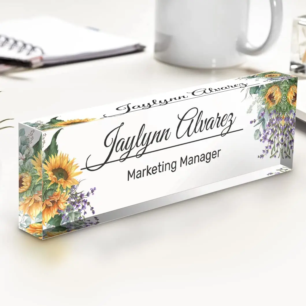 Personalized Desk Name Plate Glass, Custom Office Name Sign, Glass