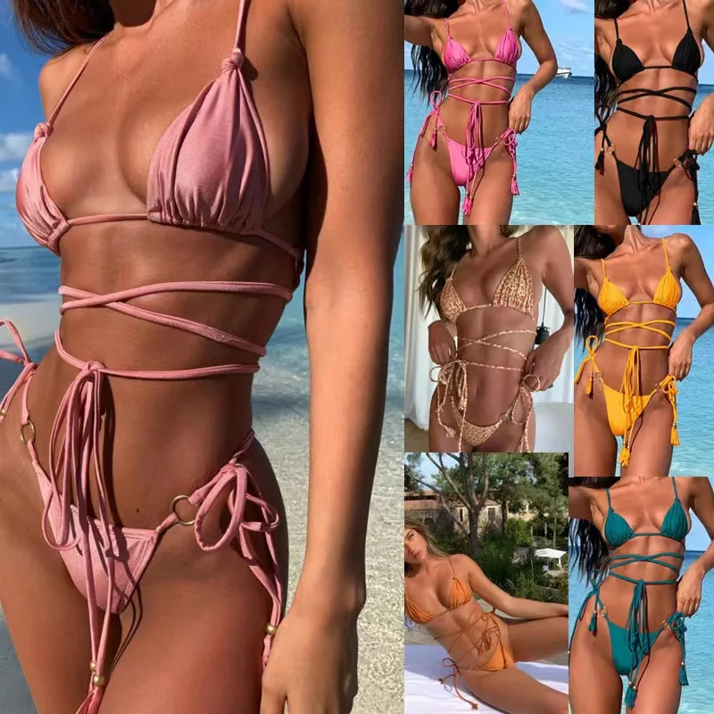 2025 Luxury Women's Bikini Set Sexy Brazilian Thong Bandeau Swimsuit Solid Folds Design Beach Bathing Suit H3d8bca5320fc487d978318aaf1368b65m