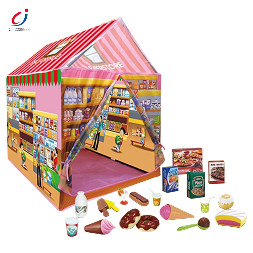 Indoor game supermarket dessert house shop diy play house tent toy children role play foldable plastic toy play house tent