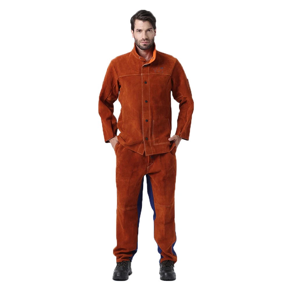 Welding Work Jacket Flame-Resistant Cowhide Leather Welding Coat Suits XXL 