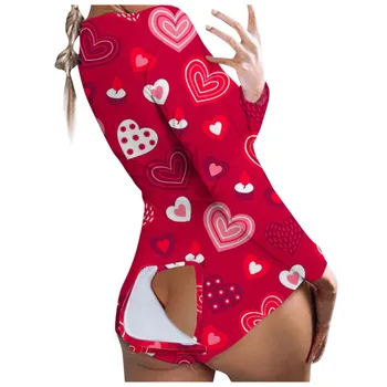 Wholesale 2022 red heart sexy red butt flap onsies adult onesie for women valentine day