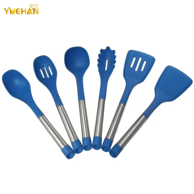 New design 6 Pcs Bule Heat Resistant Household Kitchen Accessories Gadgets Cooking Tools Silicone Utensil Set